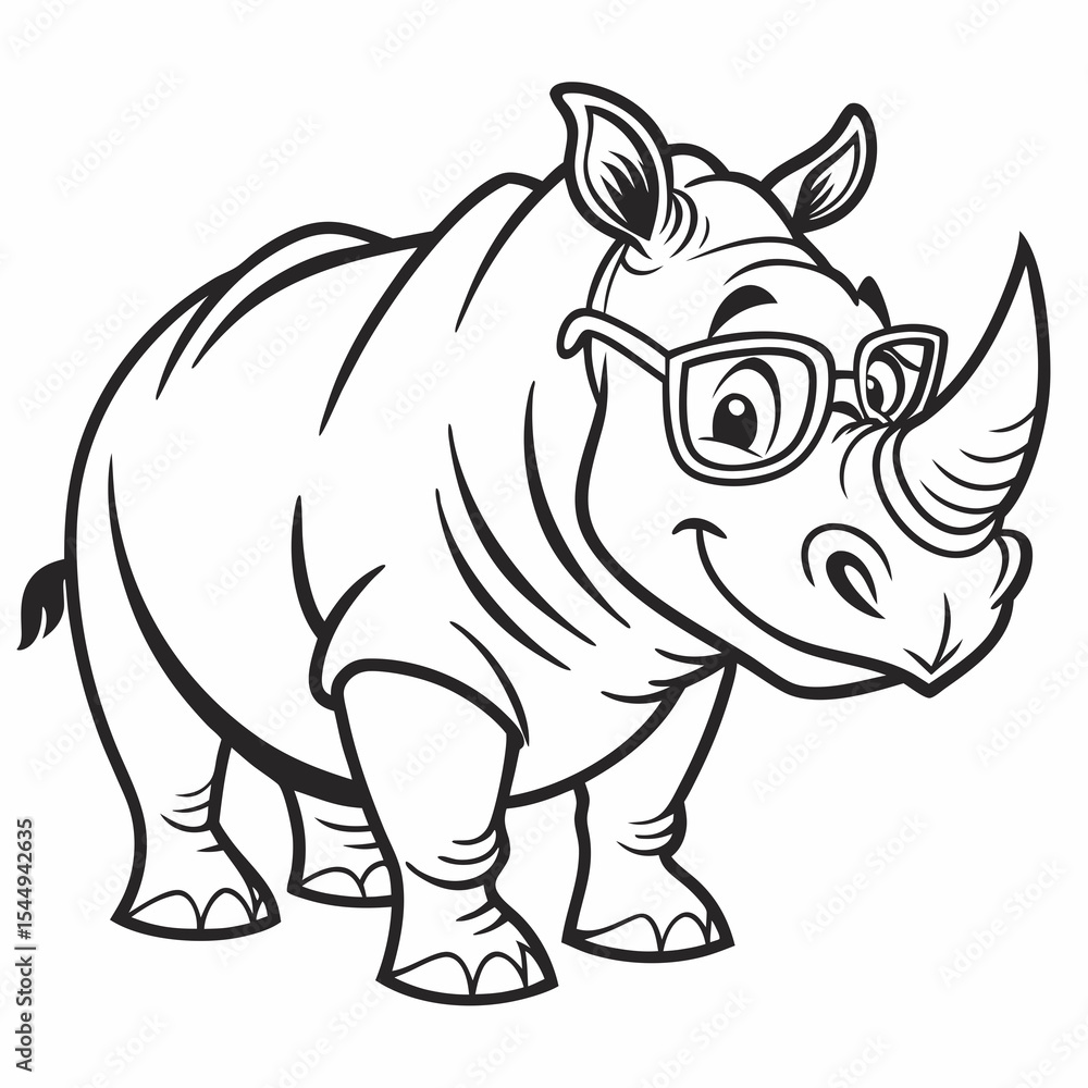 Fototapeta premium Rhino with Glasses Icon in BW