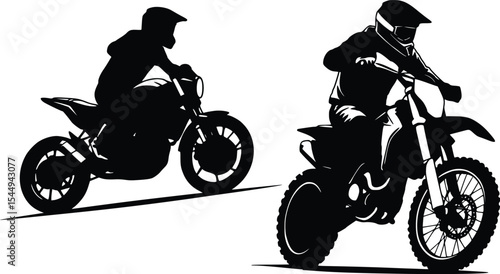 Dirt bike silhouette with two riders in action in a dynamic off-road adventure minimal illustration