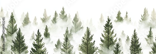 Scandinavian nature is the focus of a travel illustration that features a seamless watercolor pattern of a mountain landscape, complete with green mountains and a forest