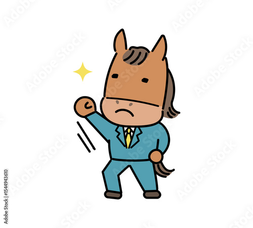 やる気があるスーツ姿の馬のキャラクター