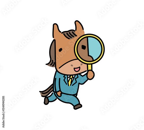虫眼鏡をのぞく馬のキャラクター