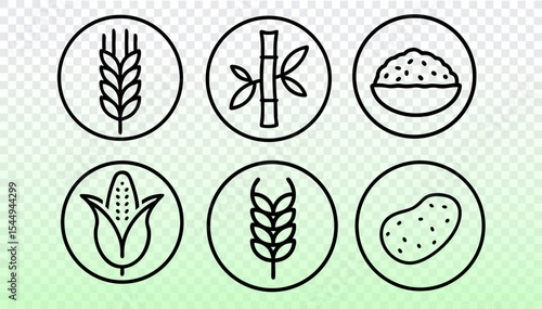 Food crops outline icons collection. Cereal grain agriculture plants simple line design. Farming nutrition dietary supplement ingredients. Minimalist style gradient backdrop vector