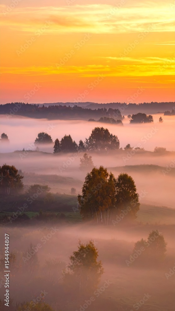 Fototapeta premium mystical foggy landscape in autumn