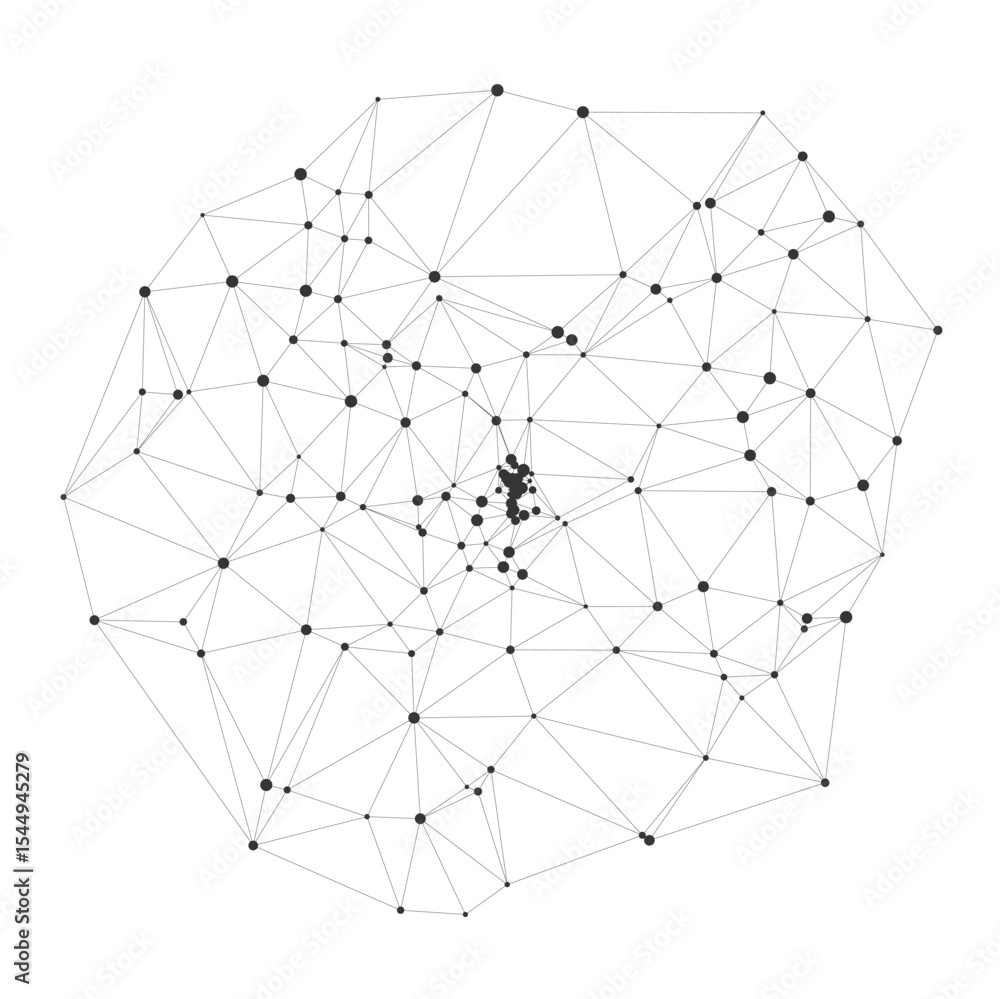 Geometric network of connected dots representing brain cells, neural pathways, or artificial intelligence concepts, ideal for science, technology, or data backgrounds vector illustration Geometric network of connected dots representing brain cells, neural pathways, or artificial intelligence concepts, ideal for science, technology, or data backgrounds vector illustration
