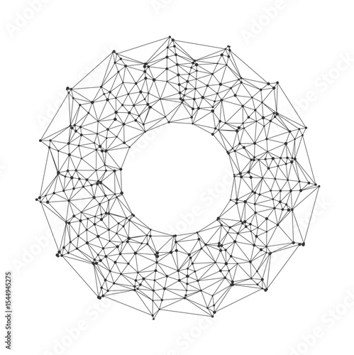 Complex geometric torus formed by interconnected lines and nodes, ideal for technology, science, or network concepts, modern digital design isolated on white background vector illustration
