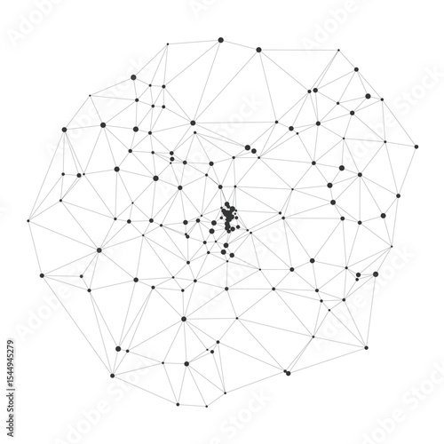 Geometric network of connected dots representing brain cells, neural pathways, or artificial intelligence concepts, ideal for science, technology, or data backgrounds vector illustration