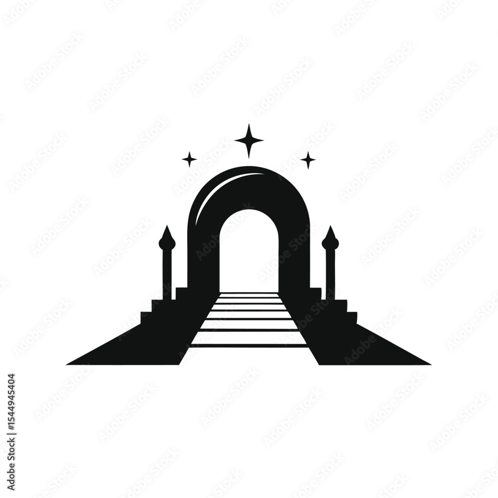 Fototapeta premium Ancient stone archway, a historic European monument, casts a striking silhouette against the sky