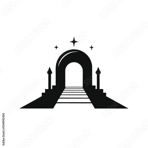 Ancient stone archway, a historic European monument, casts a striking silhouette against the sky