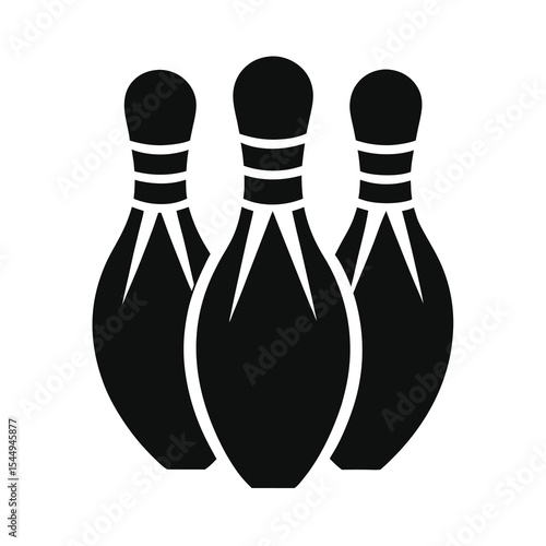 Three bowling pins black and white icon