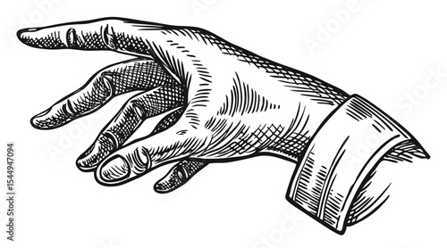 Vintage Engraving of an Open Hand in Classic Etching Style