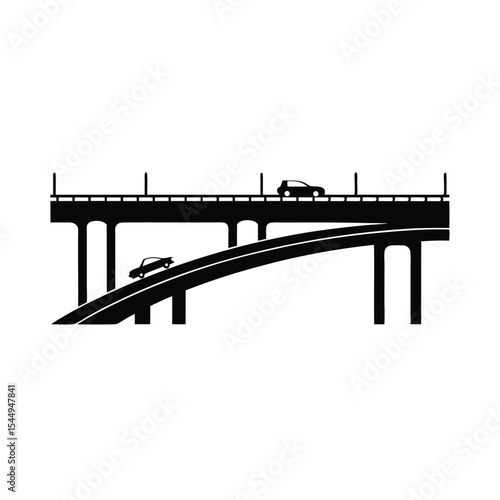 A concrete bridge spans a river against a white sky, showcasing modern transportation architecture