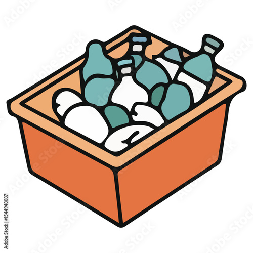 An orange crate filled with bottles for recycling or delivery. Represents bulk collection, beverage industry, or sustainable waste management. Good for supply chain or eco graphics.