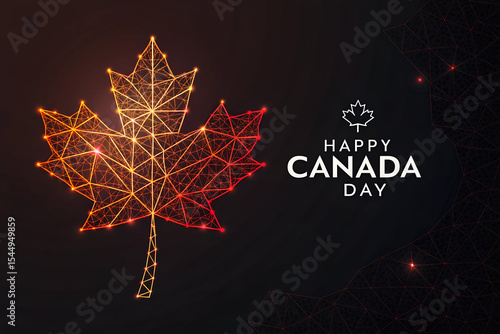 Happy canada day abstract glowing maple leaf