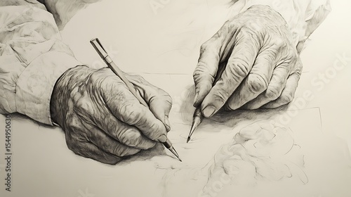 Detailed Sketch of Working Hands