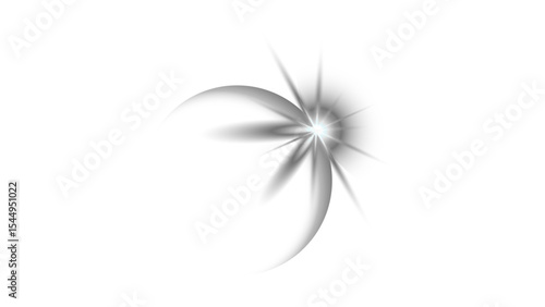 Dynamic Radial Burst with Crescent Shapes: A luminous, sharp burst of light radiating outwards, partially framed by subtle, curved elements on a transparent background.

