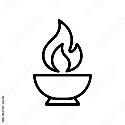 Sacred fire bowl icon in outline style – symbol of purification and ritual
