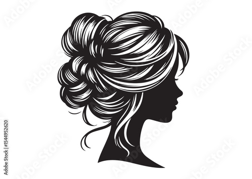 woman hairstyle logo silhouette vector illustration, hair salon logo icon vector silhouette, beauty long hair woman logo silhouette, beauty woman long hair silhouette on white background