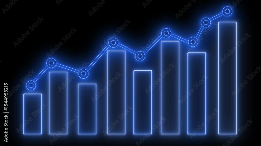 Neon Bar and Line Graph, Business Growth Graph Chart Animation, Rising Line Graph Showing Financial Success Neon Bar and Line Graph, Business Growth Graph Chart Animation, Rising Line Graph Showing Financial Success