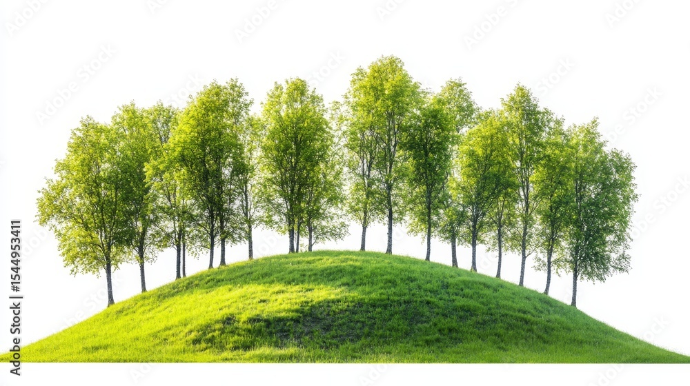 Fototapeta premium In a forest, a compact group of trees and flowers is shown in solitude on a transparent background