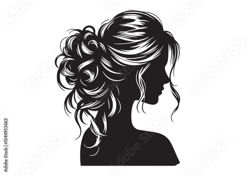 woman hairstyle logo silhouette vector illustration, hair salon logo icon vector silhouette, beauty long hair woman logo silhouette, beauty woman long hair silhouette on white background