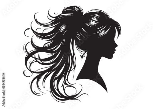 woman hairstyle logo silhouette vector illustration, hair salon logo icon vector silhouette, beauty long hair woman logo silhouette, beauty woman long hair silhouette on white background