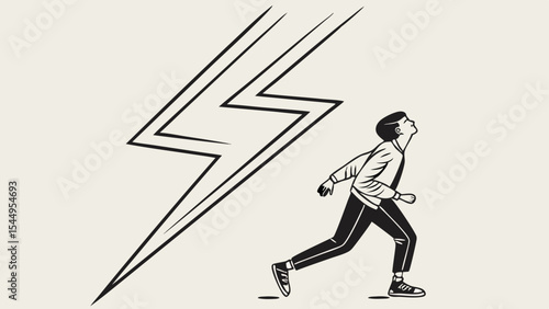 Businessman running with an arrow, a silhouette symbol of emergency exit and success
