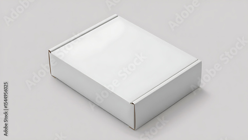 Isometric view of a blank white cardboard box on a minimalist gray background