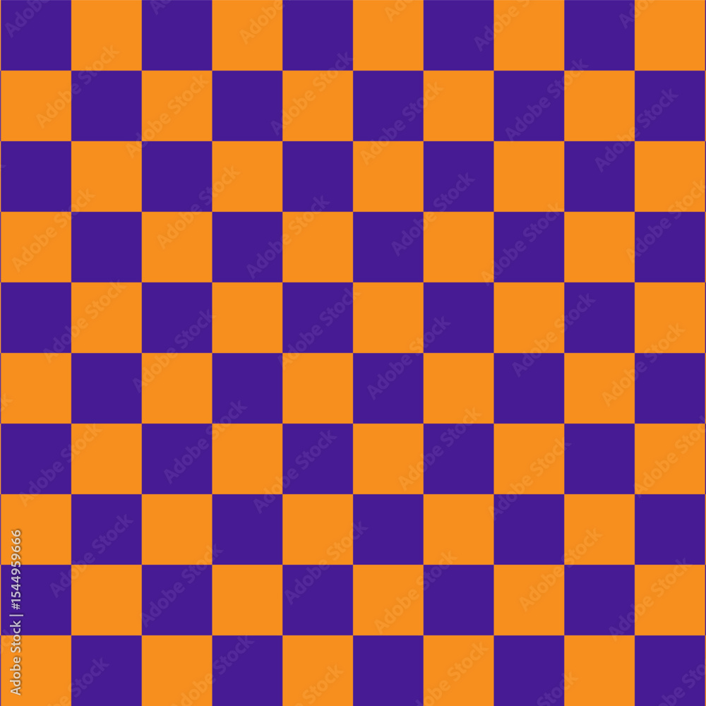 Fototapeta premium Seamless pattern for Halloween.Colorful check repeat pattern in purple and orange.Geometric squares vector graphic abstract background.