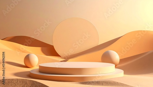 Fototapeta Naklejka Na Ścianę i Meble -  Abstract Sand Dunes + Sphere Conceptual Desert for product placement and advertisement