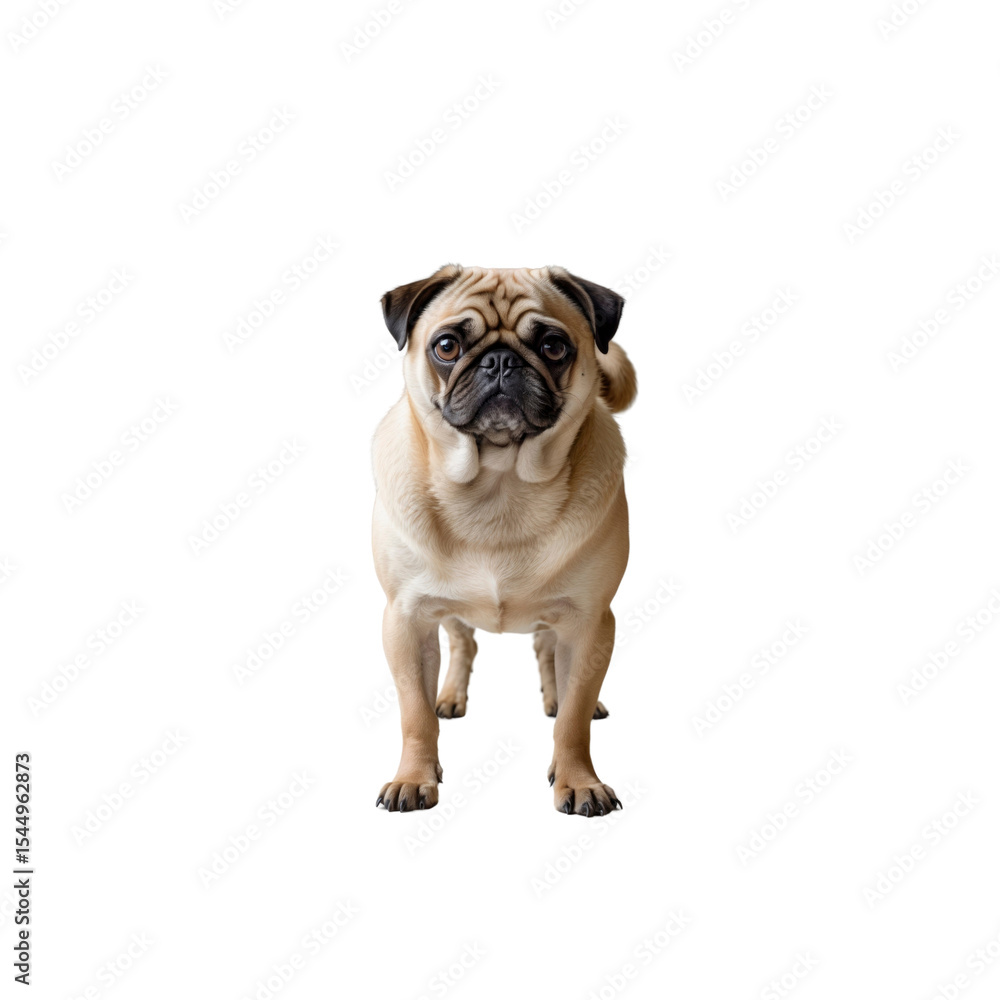 Fototapeta premium Adorable Pug Dog Standing, Front View, Studio Shot