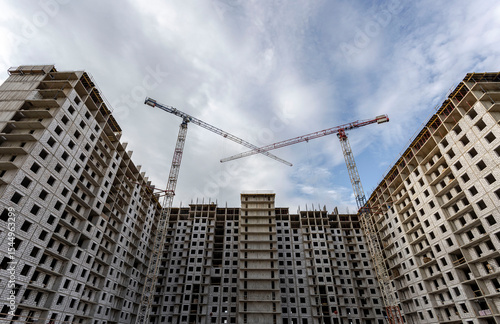 New building on the outskirts of St. Petersburg. Construction site in Murino.