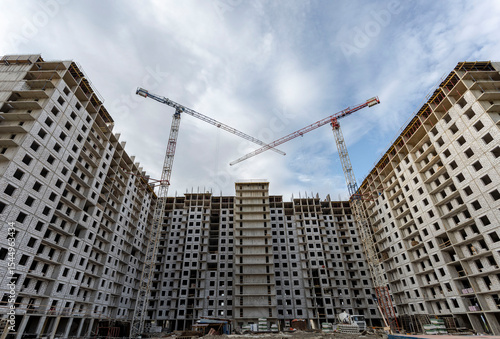 New building on the outskirts of St. Petersburg. Construction site in Murino.