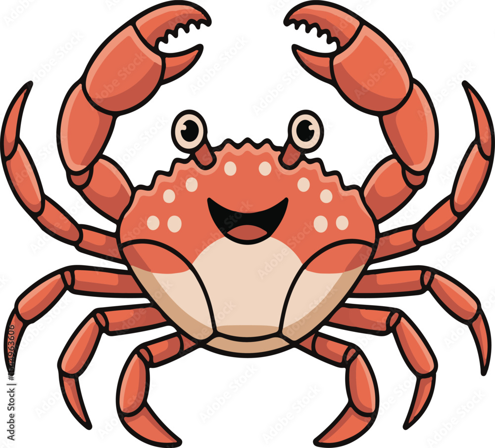 Fototapeta premium Adorable cartoon crab with a happy expression perfect for coastal and marine themed designs