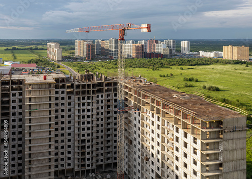 New building on the outskirts of St. Petersburg. Construction site in Murino.