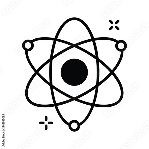 A modern glyph style icon of atom with orbit rings