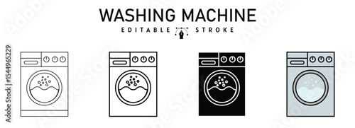 Washing machine different style icon set, two colored and black Washing machine vector icons designed in filled, outline, line and stroke style used for web, mobile,