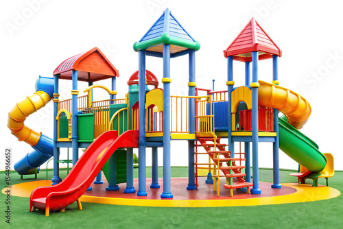 Wallpaper Mural Colorful Multilevel Playground Structure with Slides Climbing Frames Red Yellow Blue Green Plastic Park Equipment isolated on a transparent background Torontodigital.ca
