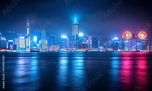 Wallpaper Mural Hong Kong's Radiant Nightscape: A Symphony of Light and Water Reflection Torontodigital.ca