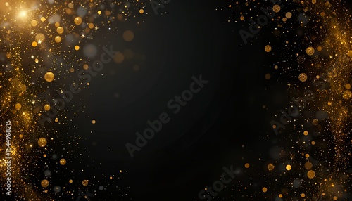 Elegant black background with gold particles and light glow, luxury style