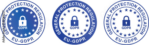 General data protection regulation with padlock (GDPR). EU GDPR label. A sticker with, a European sign. Ready badges, tags, stamps and labels template