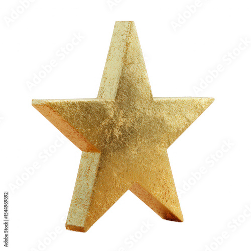 A three-dimensional golden star isolated on a white background, perfect for awards, celebrations, or decorative purposes.