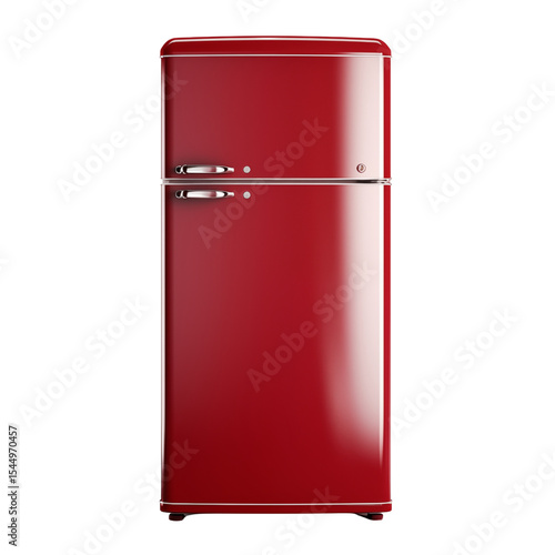 Red double door refrigerator in retro style isolated
