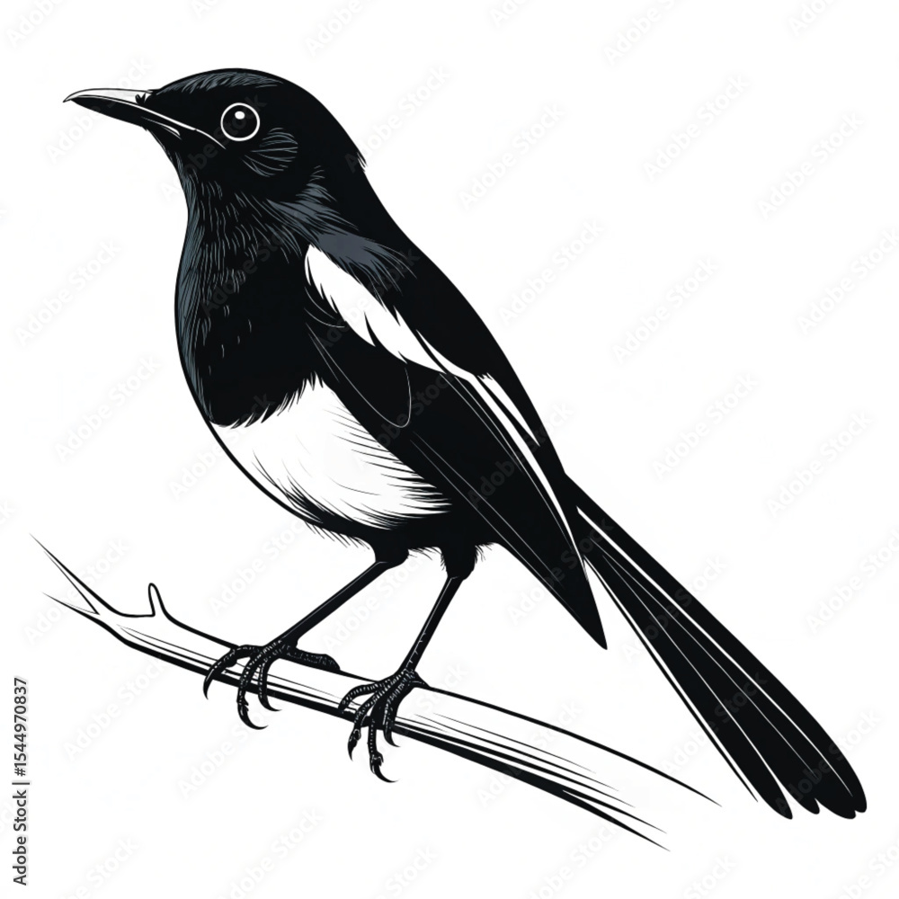 Fototapeta premium Elegant Black and White Magpie Bird Illustration