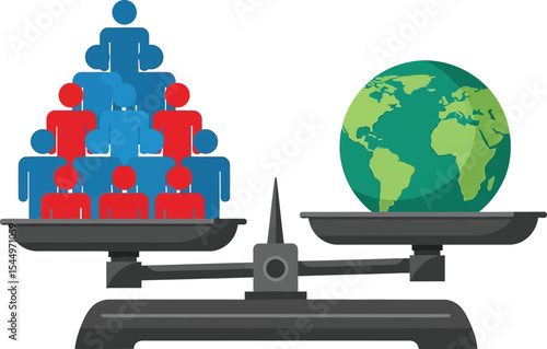 People figures and earth globe on a balanced scale illustration art