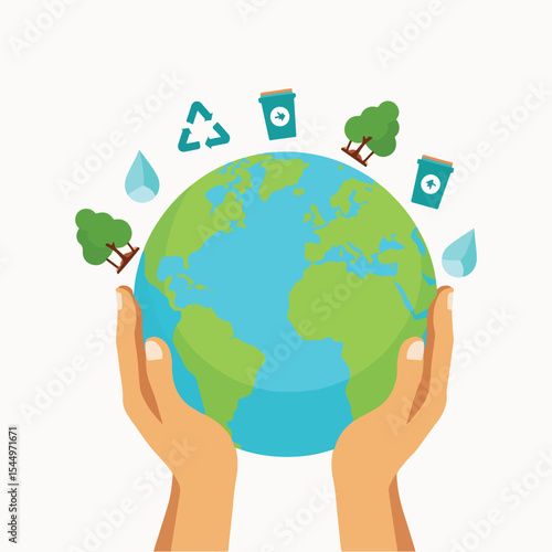 World Cleanup Day vector illustration showing diverse people collecting trash, recycling, planting trees, and caring for the Earth in solid colors for eco-friendly awareness campaigns.