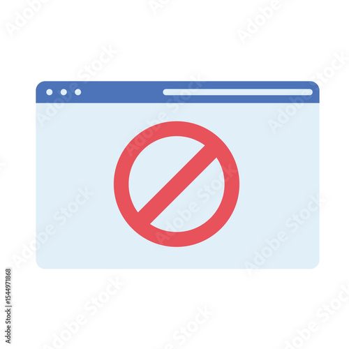 Access denied icon in browser window, showing a red prohibition sign in flat style.
