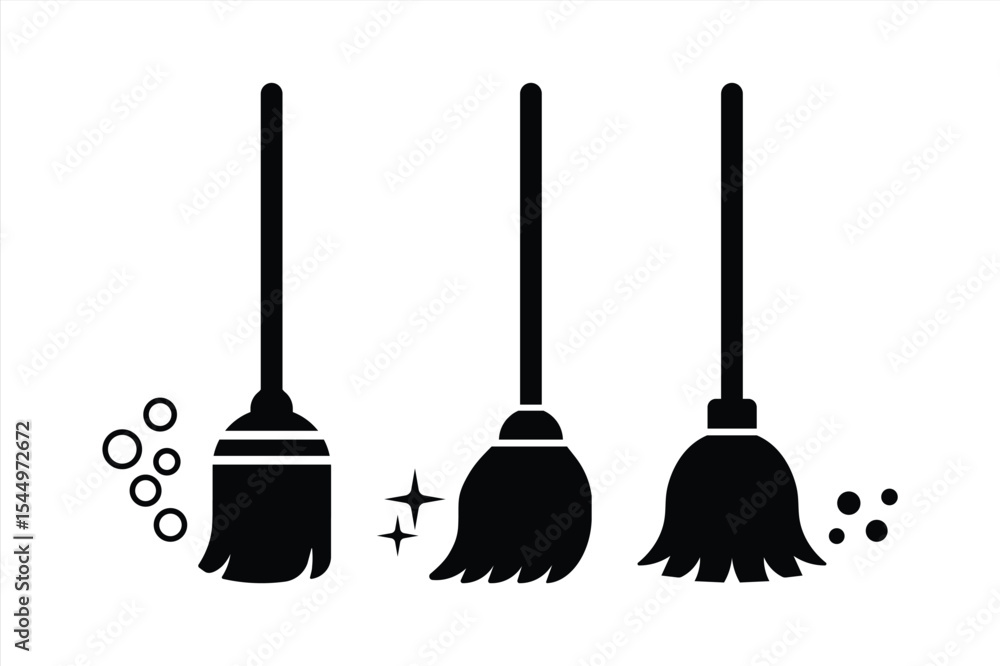 Naklejka premium Broom vector icons set