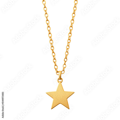 Gold star charm necklace isolated on transparent background with copy space