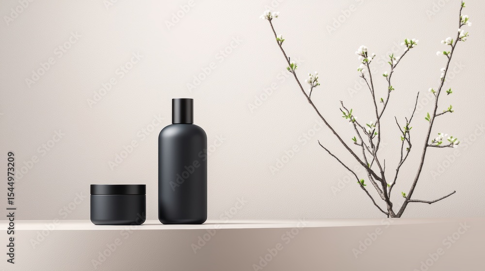Minimal beauty packaging in a sleek monochrome design, creating a clean and modern aesthetic. Minimal beauty packaging in a sleek monochrome design, creating a clean and modern aesthetic.