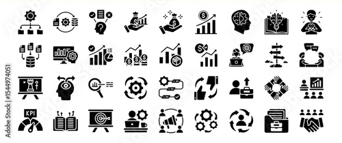 Black Glyph Icon Set Business Strategy Planning Management Collection